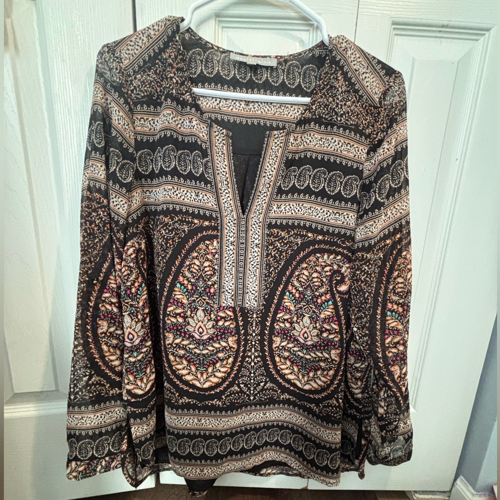 Daniel Rainn Bohemian Black and Brown Women’s Lined Blouse Size M